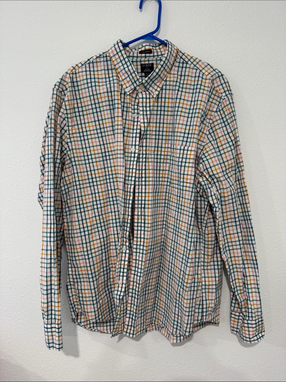 J. Crew Men's XXL Blue, Green, Yellow Plaid Button-Down Long Sleeve Shirt